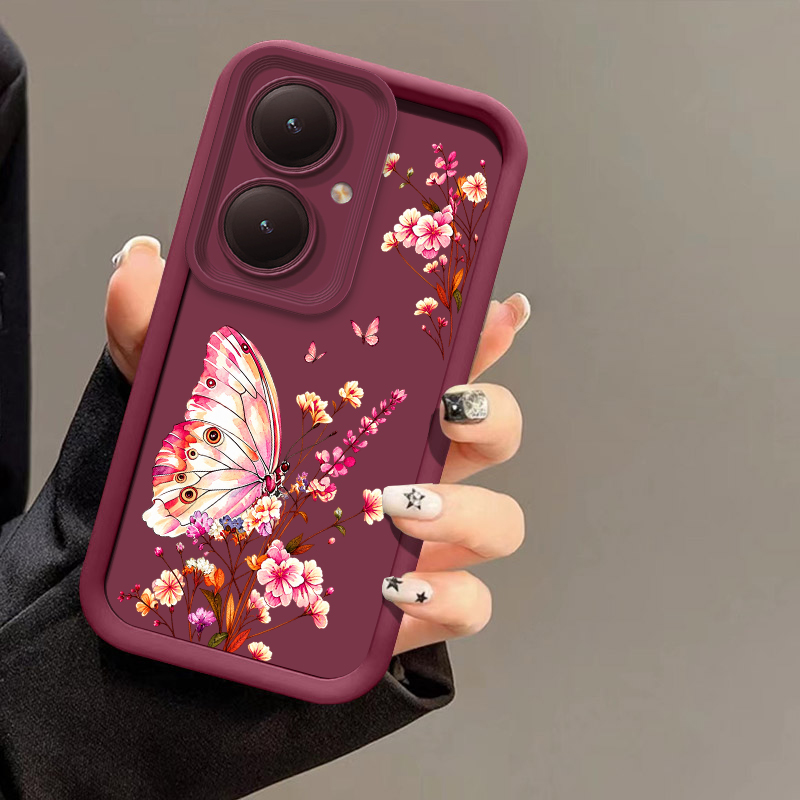 Vivo Y28 - Pink Floral Butterfly Pattern Phone Case